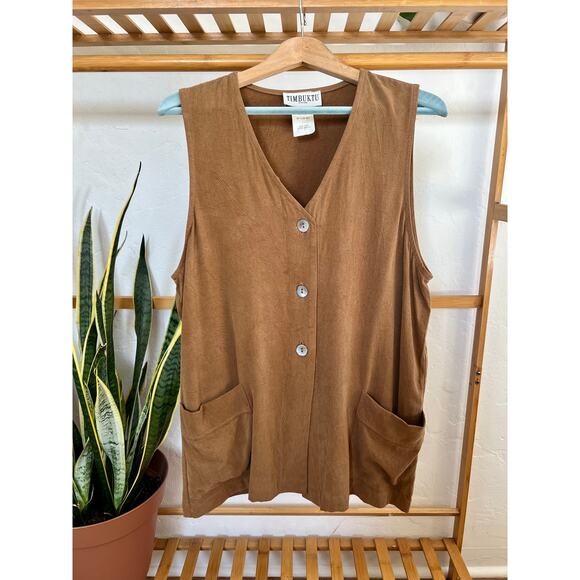 Vintage Brown Sleeveless Button-Up Tank Top - Picture 1 of 4